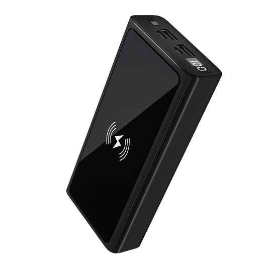 HKM-616019 10000mAh Fast Charging Wireless Power Bank with Alloy Shell - Black & Blue