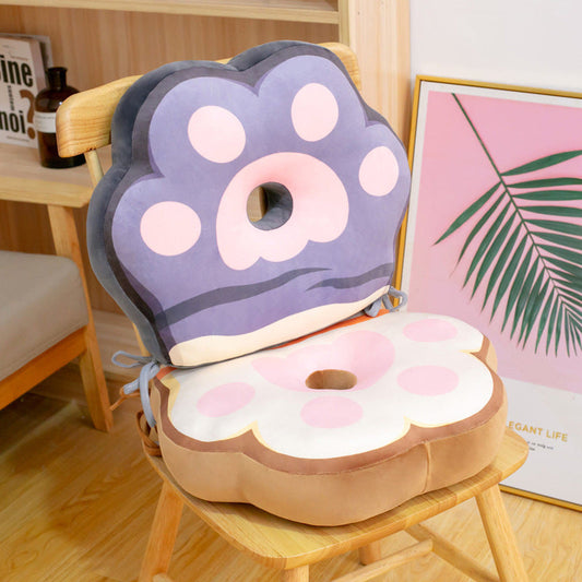 HKM-616019 Cute Cat Paw Plush Cushion for Floor and Office Chairs, Orange and Gray, 46x40x9 cm