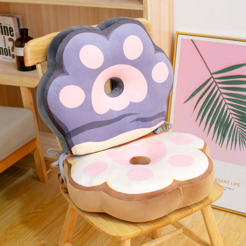 HKM-616019 Cute Cat Paw Plush Cushion for Floor and Office Chairs, Orange and Gray, 46x40x9 cm