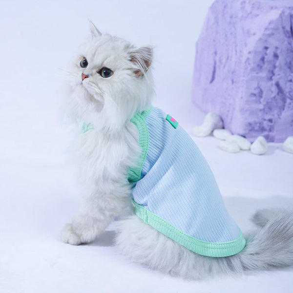 HKM-6161213 Summer Pet Vest in Fashion Color Contrasts - Blue/Purple and Blue/Yellow, Various Sizes for Your Kitty