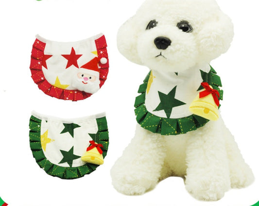 HKM-6161981 Christmas Pattern Cotton Pet Saliva Towel Bib for Dogs and Cats - Small and Large Sizes Available