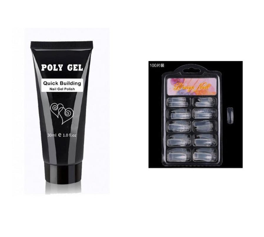 HKM-616275 Milky and Pink Polygel Nail Kit with Fast Crystal Extension Glue - 30ml, Lasts 45 Days