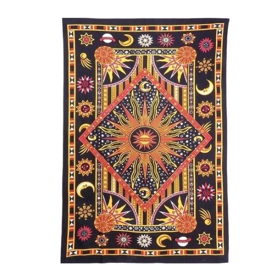 HKM-616339 Sun Celestial Flannel Tapestry - Sturdy, Opaque Fabric, 3D Digital Print, Versatile for Wall Decoration, Tablecloth, and More
