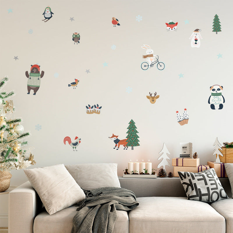 HKM-616403 Christmas Themed Cute Wall Stickers - Waterproof PVC, Easy Tear and Stick, 14.8x21cm, Set of 6