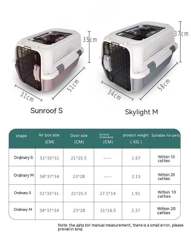 HKM-6165053 Pet Cat Air Travel Suitcase in Purple, Green, or Gray - Available in Various Sizes with Skylight Options