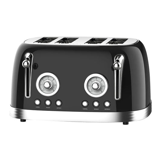 HKM-616531 Stainless Steel 4-Slice Electric Toaster with Sandwich and Waffle Functionality