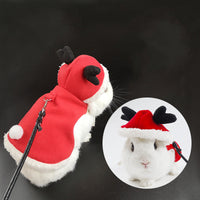 HKM-6165949 Rabbit Vest-Style Traction Rope Outfit for Guinea Pigs, Chinchillas, and Pet Rabbits - Stylish Lace Bow Design in Christmas Theme