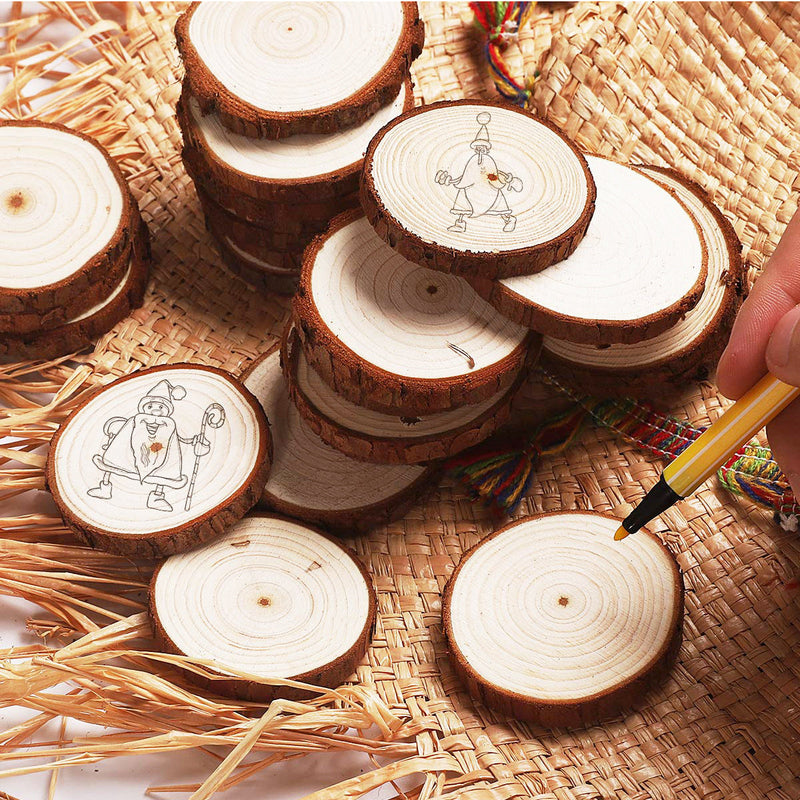 HKM-616595 Natural Pine Wood Polishing Craft Decoration with Perforated Hemp Rope, 5x6cm