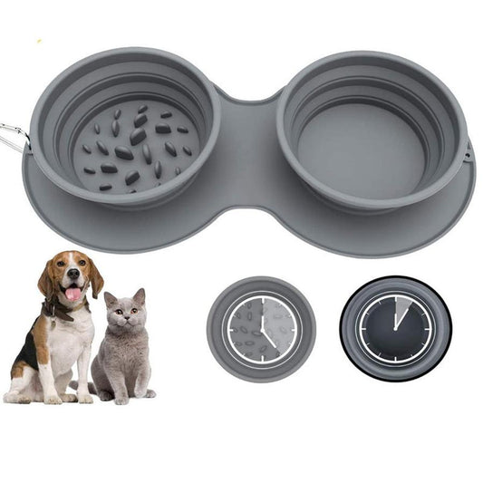 HKM-616787 Silicone Grey Foldable Pet Bowl for Anti-Choke and Anti-Vomiting Feeding