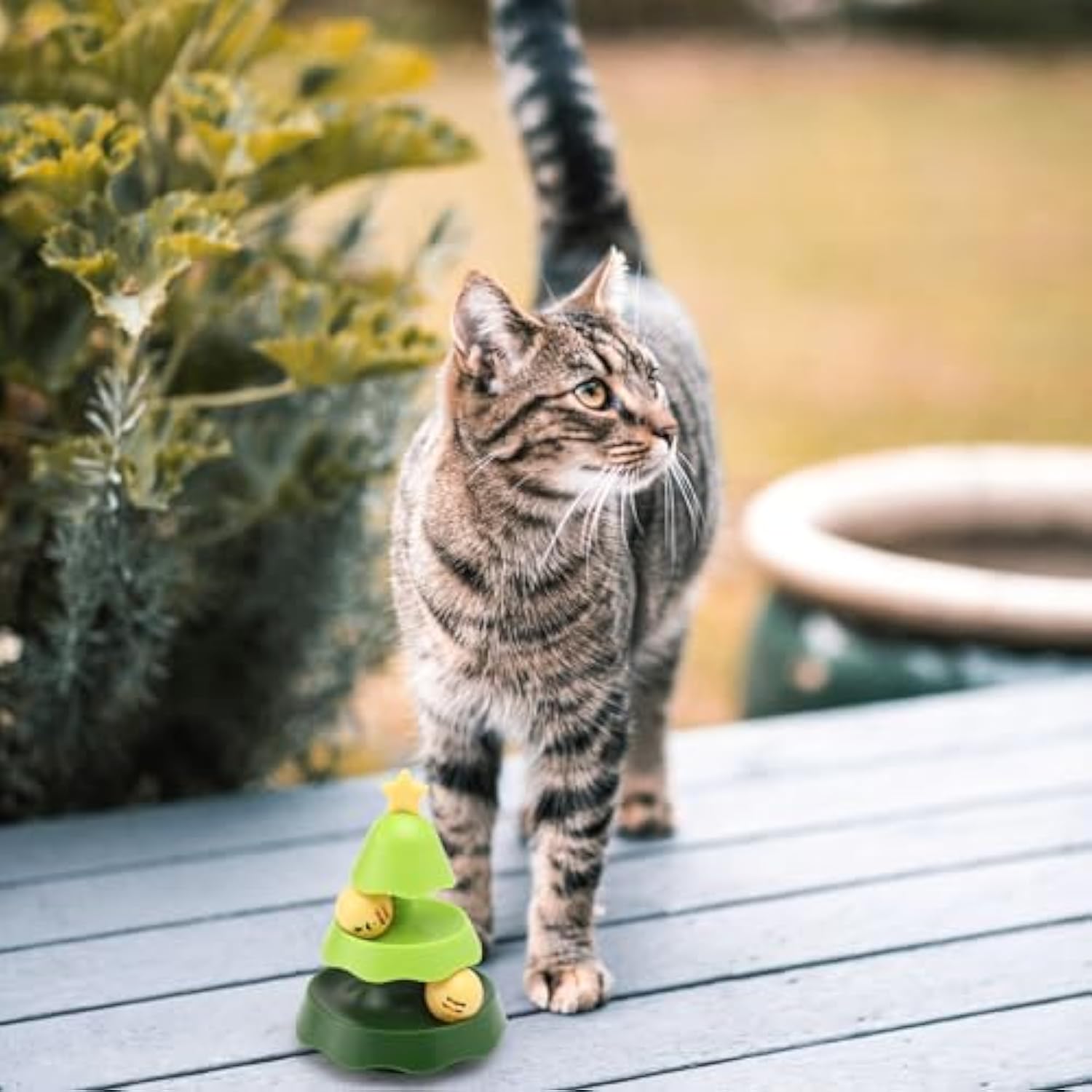 HKM-6168637 Tree-Shaped Interactive Cat Toy with Catnip Balls - 2-Level Roller Track for Indoor Cats
