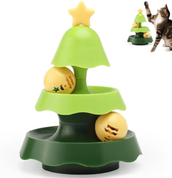 HKM-6168637 Tree-Shaped Interactive Cat Toy with Catnip Balls - 2-Level Roller Track for Indoor Cats
