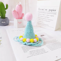 HKM-6169021 Cute Ice Cream Knitted Wool Birthday Hat for Pets in Green, Blue, and Pink
