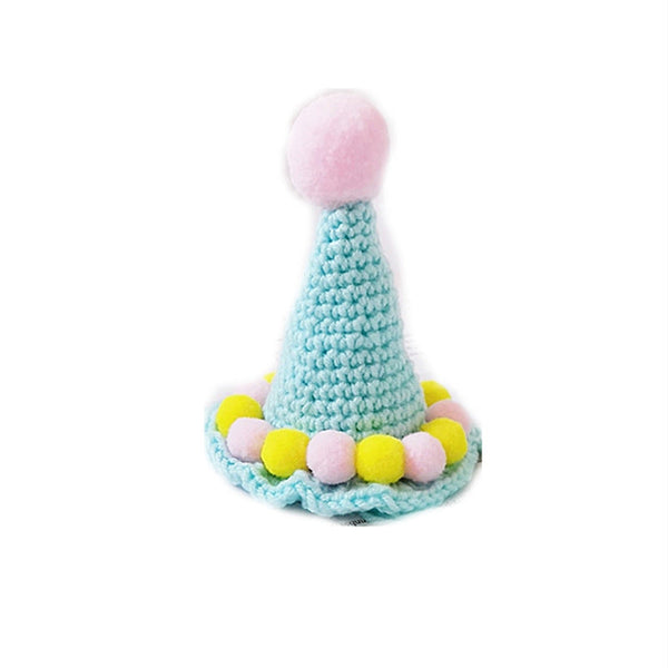 HKM-6169021 Cute Ice Cream Knitted Wool Birthday Hat for Pets in Green, Blue, and Pink