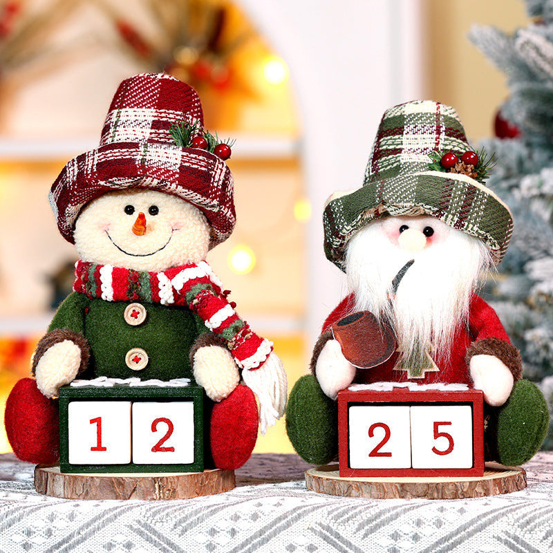 HKM-616915 Wooden Old Man Doll - Charming Cartoon Christmas Calendar Decoration