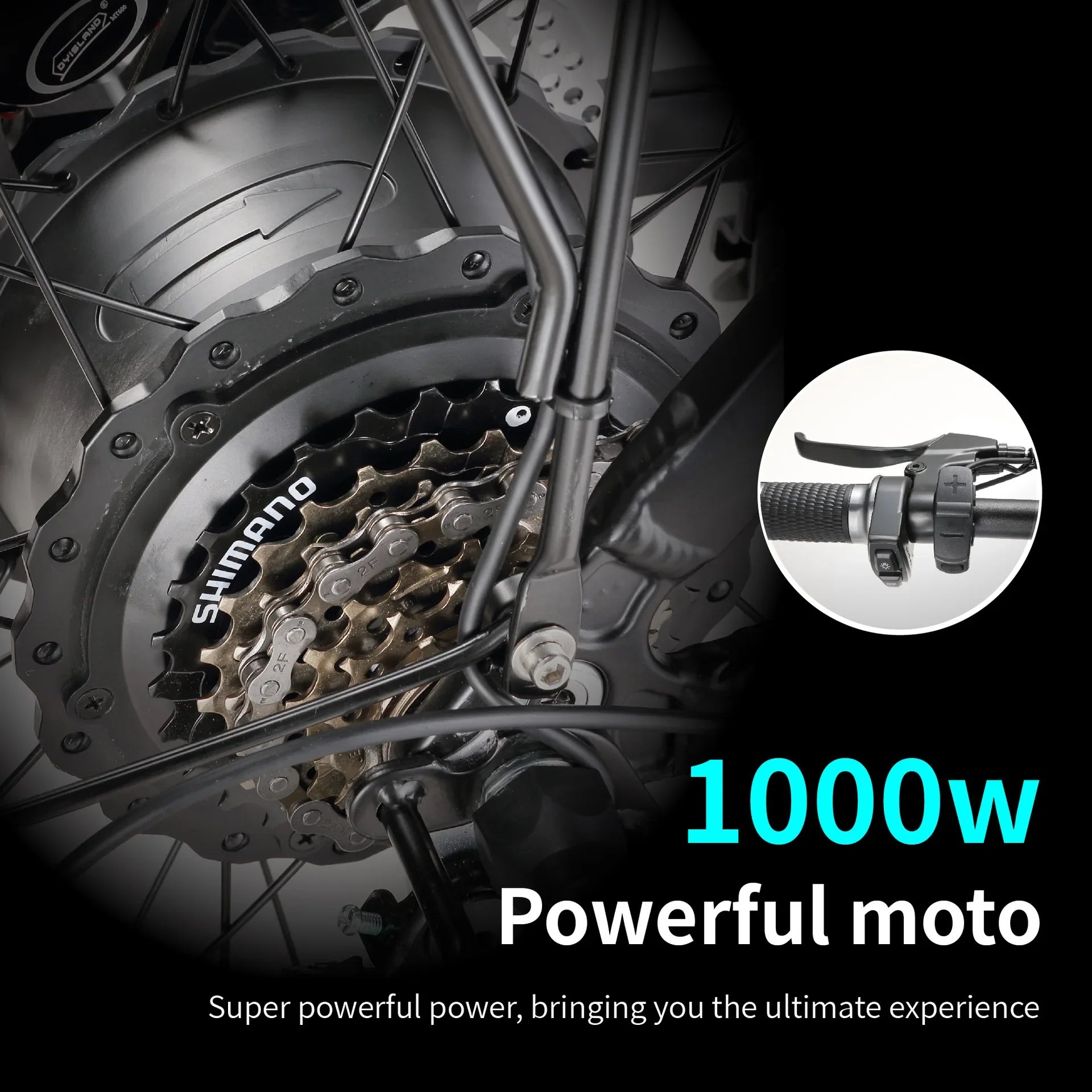 HKM-617107 1000W Electric Bike for Adults, 60KM/H Fat Tire Beach & Mountain Bicycle with Hydraulic Brake and 7-Speed Gears