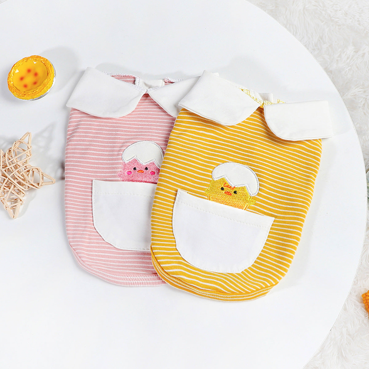 HKM-6171709 Cute Buckle Undershirt for Dogs in Yellow and Pink Cotton - Fashionable Minimalist Design