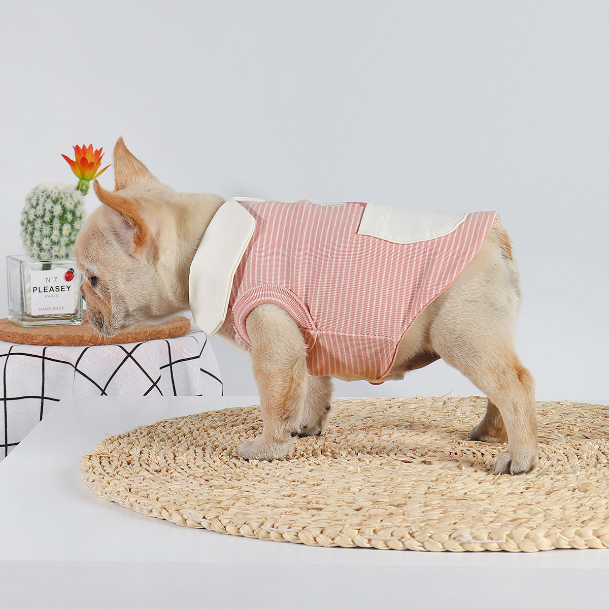 HKM-6171709 Cute Buckle Undershirt for Dogs in Yellow and Pink Cotton - Fashionable Minimalist Design