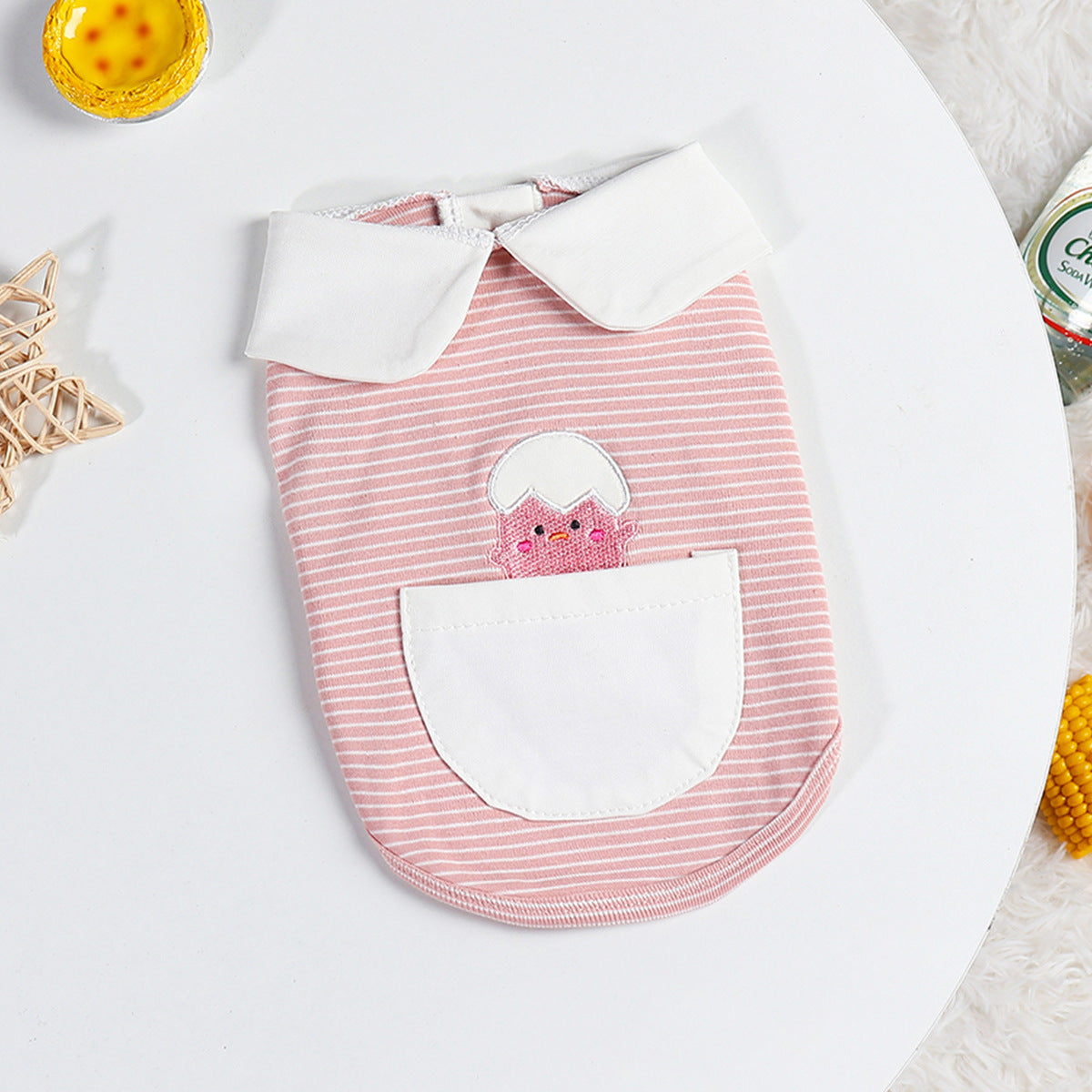 HKM-6171709 Cute Buckle Undershirt for Dogs in Yellow and Pink Cotton - Fashionable Minimalist Design
