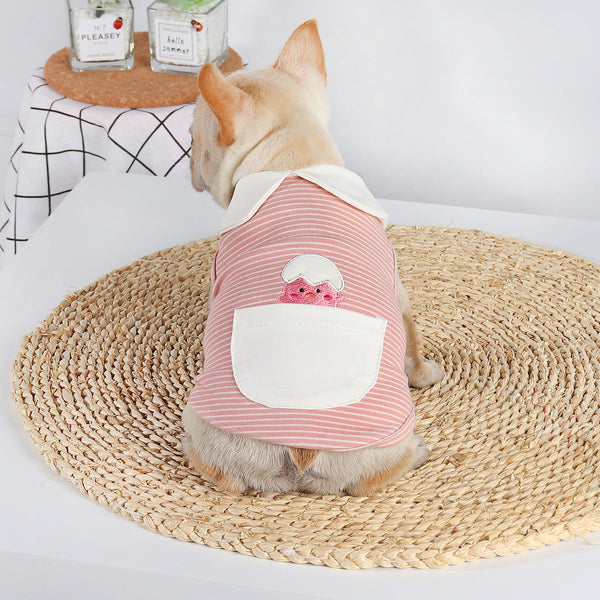 HKM-6171709 Cute Buckle Undershirt for Dogs in Yellow and Pink Cotton - Fashionable Minimalist Design