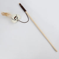 HKM-6171965 Cat Pole Toy with Feather and Bell, 40cm Wooden Teaser for Playtime Fun