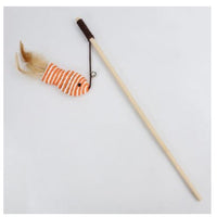 HKM-6171965 Cat Pole Toy with Feather and Bell, 40cm Wooden Teaser for Playtime Fun