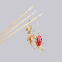 HKM-6171965 Cat Pole Toy with Feather and Bell, 40cm Wooden Teaser for Playtime Fun