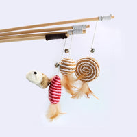 HKM-6171965 Cat Pole Toy with Feather and Bell, 40cm Wooden Teaser for Playtime Fun