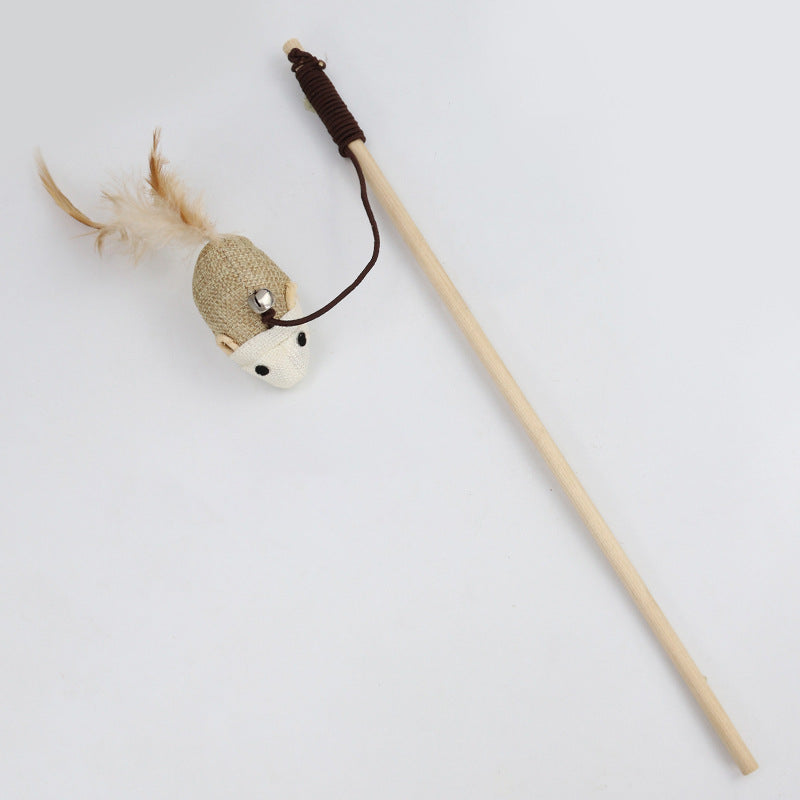 HKM-6171965 Cat Pole Toy with Feather and Bell, 40cm Wooden Teaser for Playtime Fun