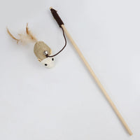 HKM-6171965 Cat Pole Toy with Feather and Bell, 40cm Wooden Teaser for Playtime Fun