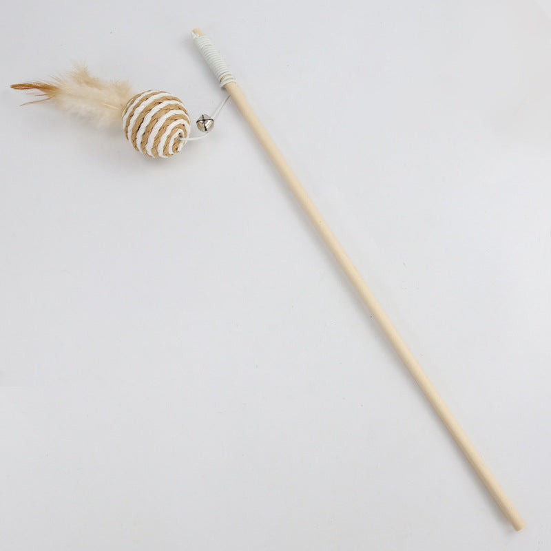 HKM-6171965 Cat Pole Toy with Feather and Bell, 40cm Wooden Teaser for Playtime Fun