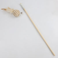 HKM-6171965 Cat Pole Toy with Feather and Bell, 40cm Wooden Teaser for Playtime Fun