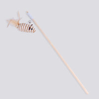 HKM-6171965 Cat Pole Toy with Feather and Bell, 40cm Wooden Teaser for Playtime Fun