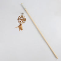 HKM-6171965 Cat Pole Toy with Feather and Bell, 40cm Wooden Teaser for Playtime Fun
