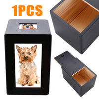 HKM-6172605 Cat Memorial Wooden Urn Box in Black - Natural Wood Pet Keepsake