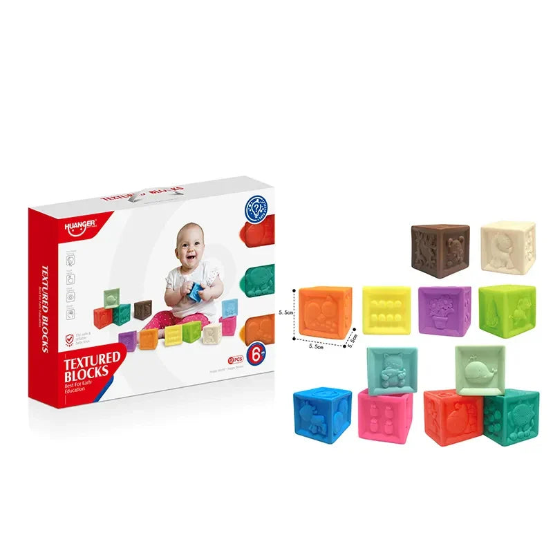 HKM-617427 Colorful 12pcs Educational Soft Touch Cube Block Toys for Kids Ages 2-7