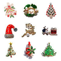 HKM-617555 Christmas-Themed Crystal Flower Brooch in Alloy - Festive Designs Including Elk, Christmas Trees, Santa, and More
