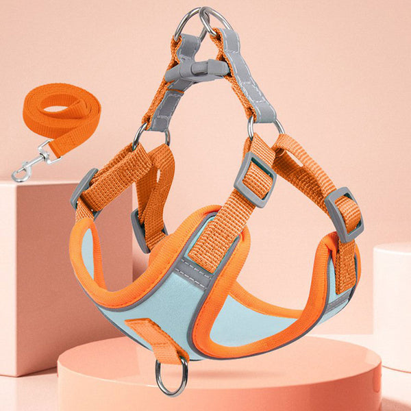 HKM-6176189 Reflective Anti-Breakaway Adjustable Suede Harness with Leash for Small and Medium Dogs