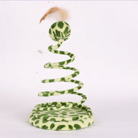 HKM-6176573 Spring Snake Plush Cat Toy with Feather and Ball, Leopard Green, 25 cm Height