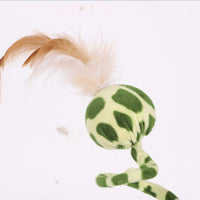 HKM-6176573 Spring Snake Plush Cat Toy with Feather and Ball, Leopard Green, 25 cm Height