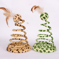 HKM-6176573 Spring Snake Plush Cat Toy with Feather and Ball, Leopard Green, 25 cm Height