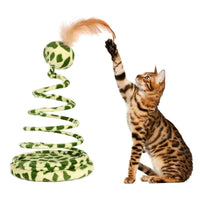 HKM-6176573 Spring Snake Plush Cat Toy with Feather and Ball, Leopard Green, 25 cm Height