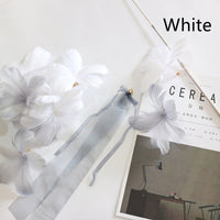 HKM-6177725 Telescopic Rod with Ribbon and Flower Replacement Head - White & Grey Blossoms Set
