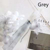 HKM-6177725 Telescopic Rod with Ribbon and Flower Replacement Head - White & Grey Blossoms Set