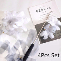HKM-6177725 Telescopic Rod with Ribbon and Flower Replacement Head - White & Grey Blossoms Set