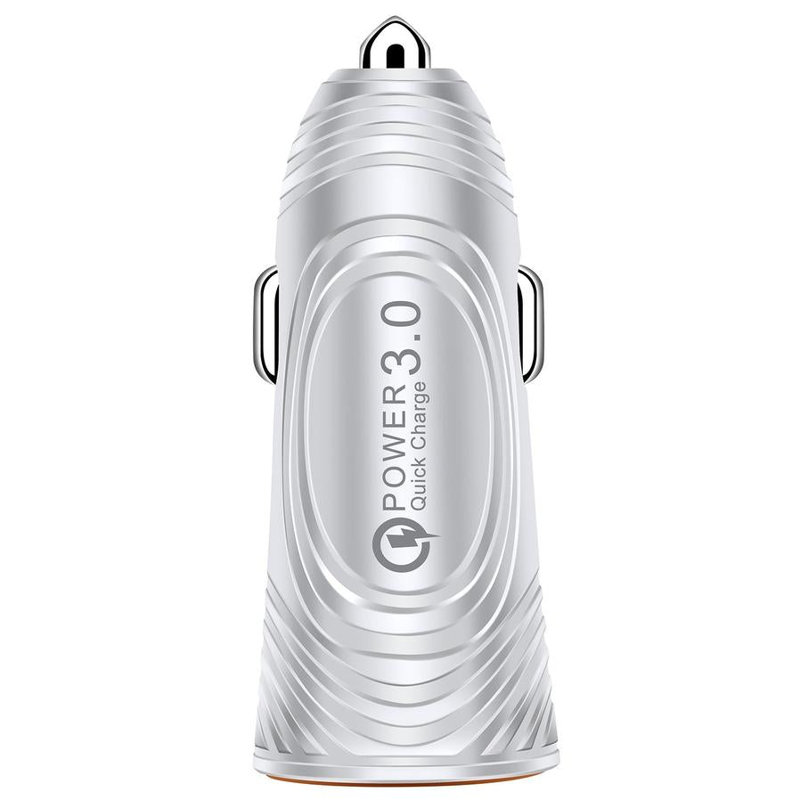 HKM-617811 USB Car Charger with QC3.0 and 3.1A Dual Ports in White and Black