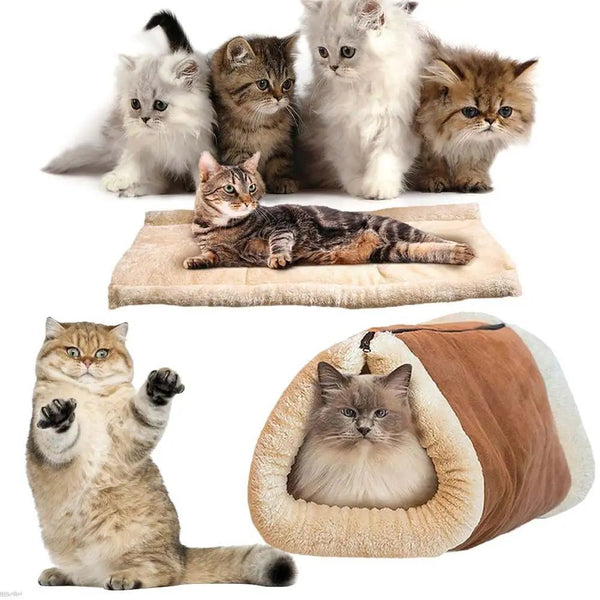 HKM-6178749 Foldable Snooze Tunnel Pet Bed - Comfortable Fleece Mat for Cats and Dogs, Multi-Purpose Design, Machine Washable