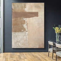 HKM-617875 Handmade Large Abstract Oil Painting in Brown Texture - Vertical Canvas Art for Modern Living Room Decor