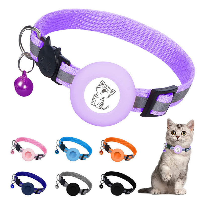 HKM-6178877 Reflective Striped Cat Collar with Anti-Missing Apple Airtag Tracker Sleeve