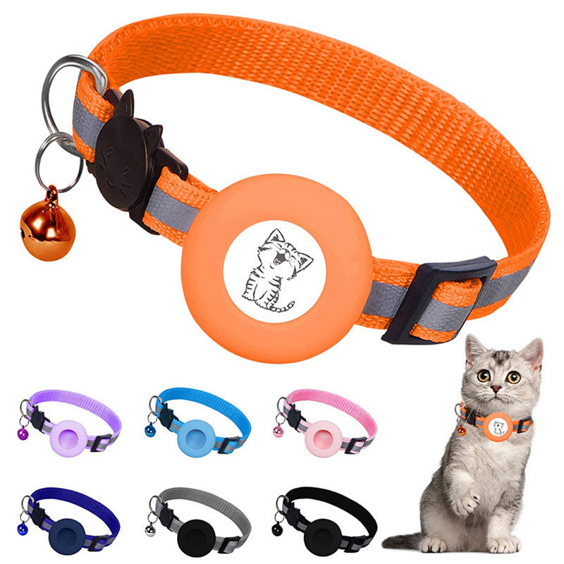 HKM-6178877 Reflective Striped Cat Collar with Anti-Missing Apple Airtag Tracker Sleeve