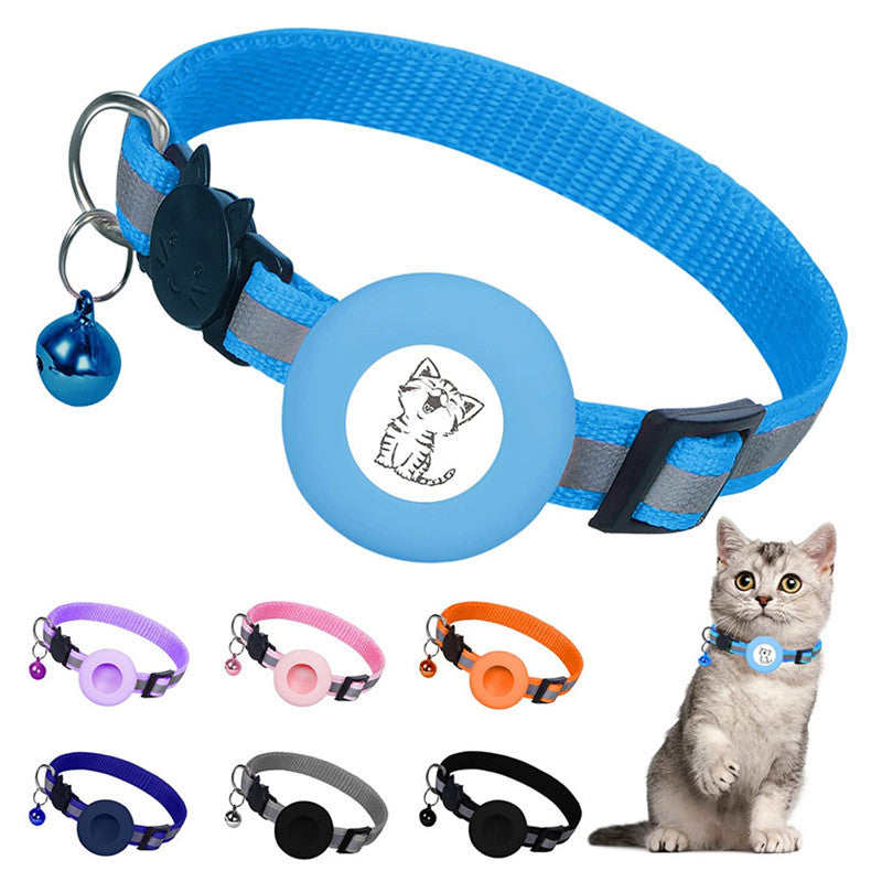HKM-6178877 Reflective Striped Cat Collar with Anti-Missing Apple Airtag Tracker Sleeve